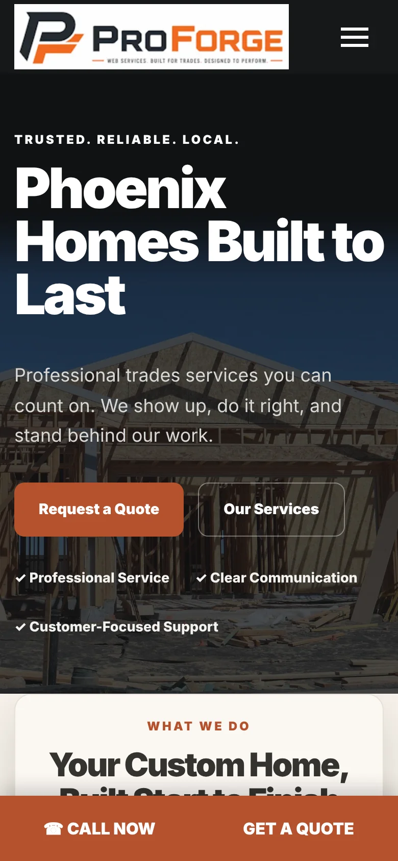 ProForge Theme 5 website on a phone